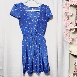 Floral boho mini dress small blue